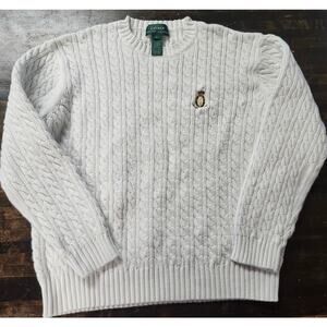 Vintage Ralph Lauren Crest Large Hand Knit Chunky Cable Sweater White